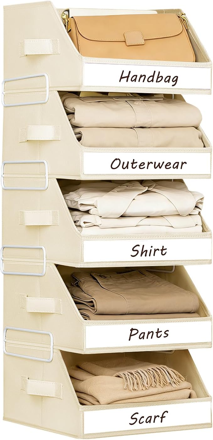 Closet Storage & Drawer Organizers – 5 Pack Stackable Fabric Storage Bins with Metal Frame, Handles & Labels - Home products with | Sold by Uncle Wiener's Wholesale