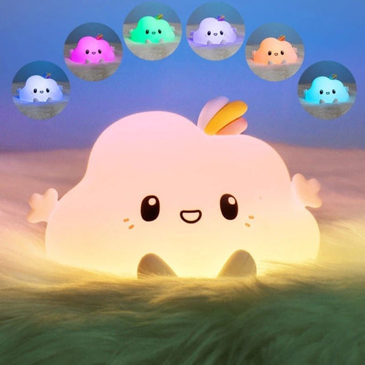 Cloud Silicone Night Light – Rechargeable Cute Cartoon Bedside Lamp with Tap Control, 7 Colors + Warm Light, Soft Squishy Night Lamp for Kids & Bedroom Decor CL7LT - with | Sold by Uncle Wiener's Wholesale