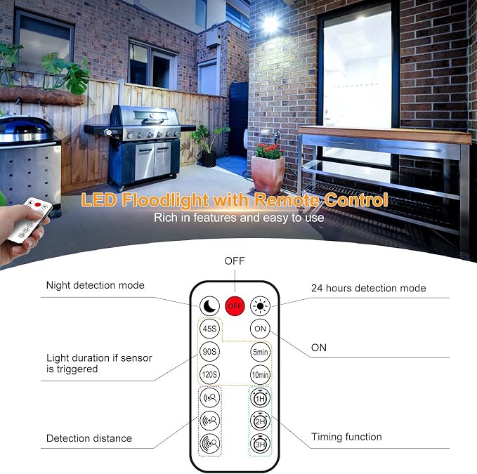 CLY 35W LED Motion Sensor Outdoor Flood Light – 3000 Lumens Waterproof Security Light with Remote Control, 5000K Daylight White - Home products with | Sold by Uncle Wiener's Wholesale