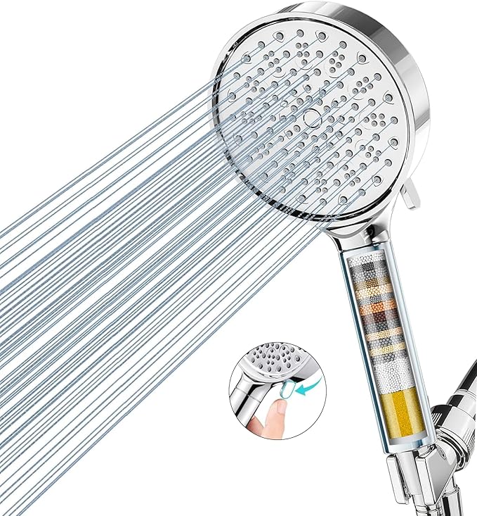 Cobbe Filtered Handheld Shower Head High Pressure 6 Spray Mode with Hose - with Chrome | Sold by Uncle Wiener's Wholesale