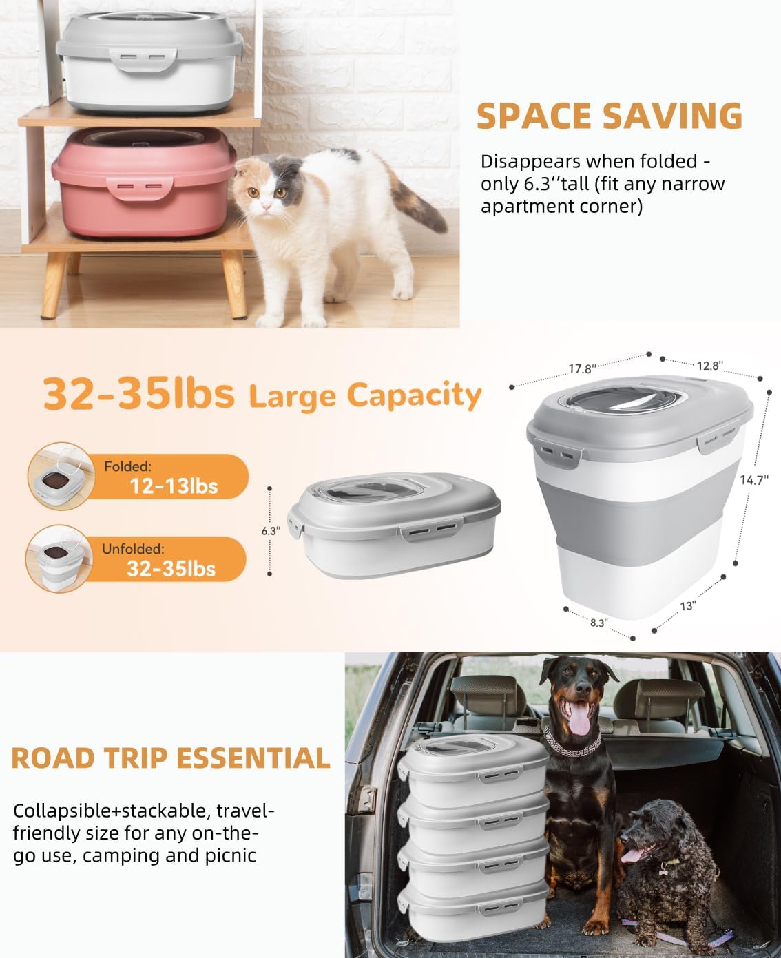 Collapsible Dog Food Storage Container with Lid – Portable Pet Food Bin for Travel & Home | S1338 - with | Sold by Uncle Wiener's Wholesale