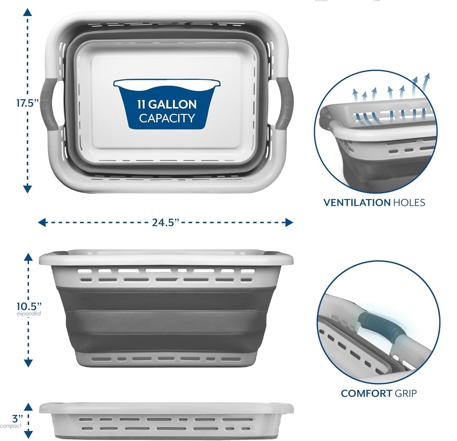 Collapsible Laundry Basket Foldable 24.5