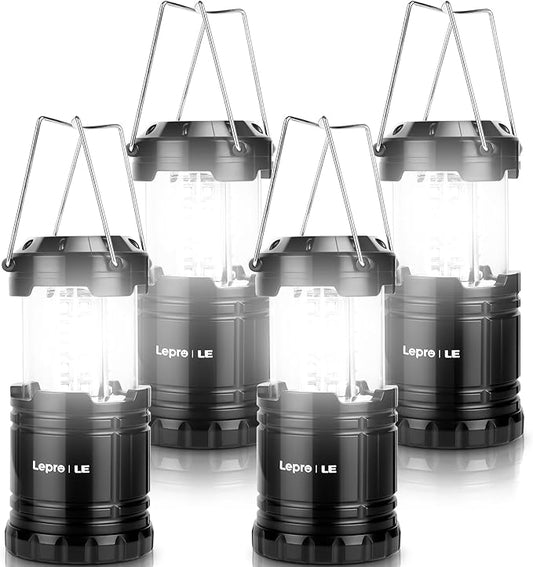Collapsible LED Camping Lantern 4 - Pack Super Bright Battery Powered Emergency Lights IPX4 Water Resistant 4821L - with | Sold by Uncle Wiener's Wholesale
