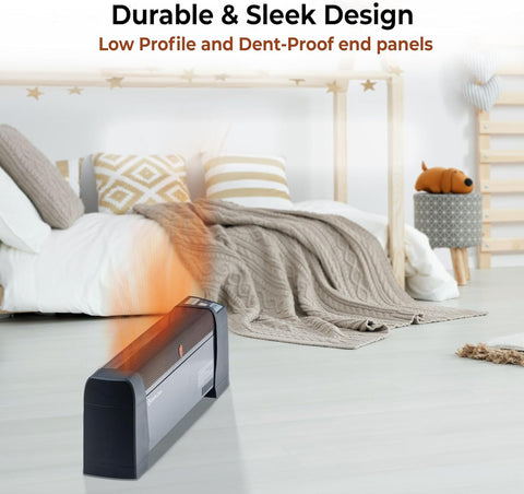 Comfort Zone CZ650B 750/1,500 - Watt Electric Baseboard Space Heater with Digital Thermostat, Dent - Proof End Panels, Overheat Protection System, Safety Tip - Over Switch, & Stay - Cool Body, Black - with | Sold by Uncle Wiener's Wholesale
