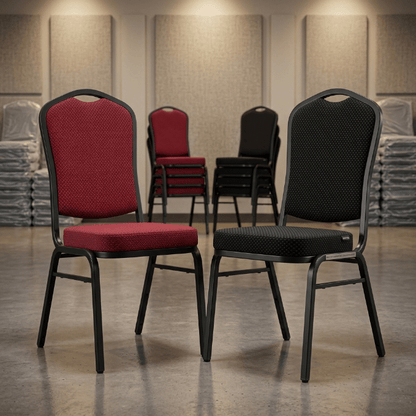 Commercial Banquet Chair – Stackable Wedding, Church & Event Seating - Furniture with Red Dot | Sold by Uncle Wiener's Wholesale