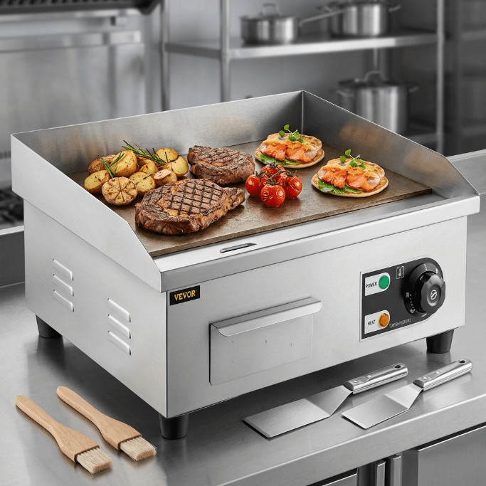 Commercial Electric Countertop Griddles – 14" & 30" Flat Top Grills for Home & Restaurant Use - General Equipment with 1500W 14" | Sold by Uncle Wiener's Wholesale