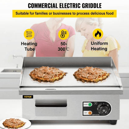 Commercial Electric Countertop Griddles – 14" & 30" Flat Top Grills for Home & Restaurant Use - General Equipment with 1500W 14" | Sold by Uncle Wiener's Wholesale