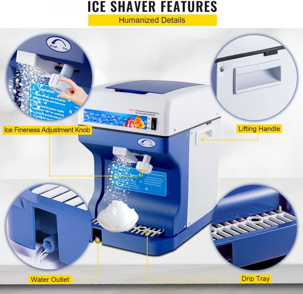 Commercial Electric Shaved Ice Machine | 265 lbs/hr Ice Crusher with Adjustable Blade & Reverse Function 2384882 - with | Sold by Uncle Wiener's Wholesale