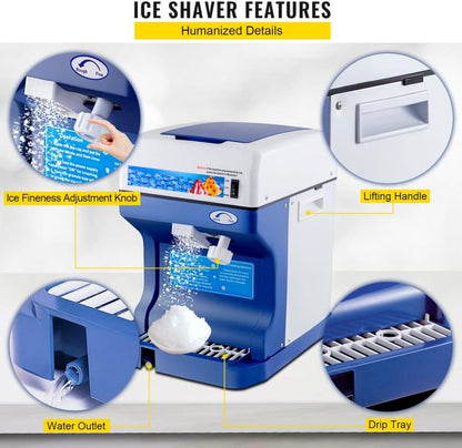 Commercial Electric Shaved Ice Machine | 265 lbs/hr Ice Crusher with Adjustable Blade & Reverse Function 2384882 - with | Sold by Uncle Wiener's Wholesale