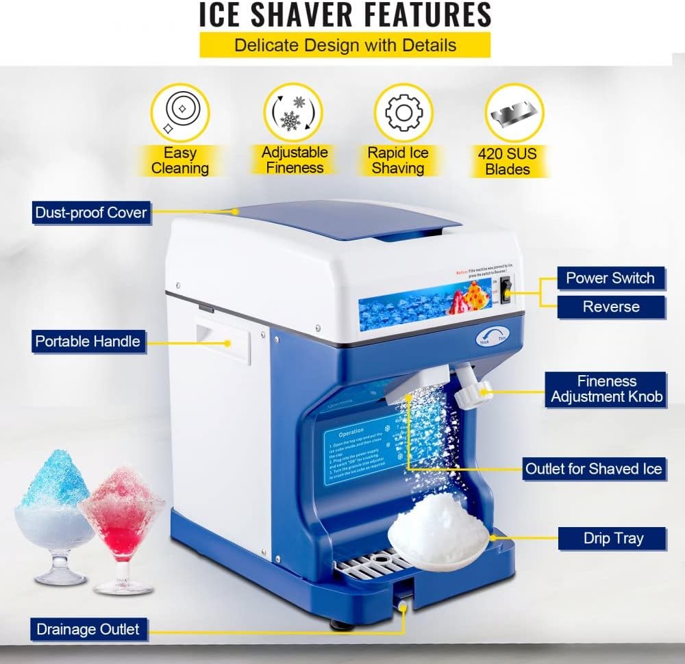Commercial Electric Shaved Ice Machine | 265 lbs/hr Ice Crusher with Adjustable Blade & Reverse Function 2384882 - with | Sold by Uncle Wiener's Wholesale