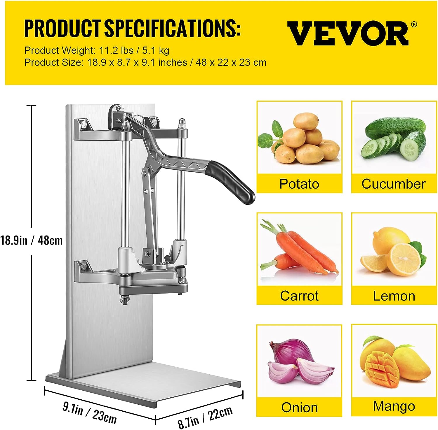 Commercial French Fry Cutter with 4 Blades – Heavy - Duty Stainless Steel Potato Cutter 8QCJDGN - with | Sold by Uncle Wiener's Wholesale