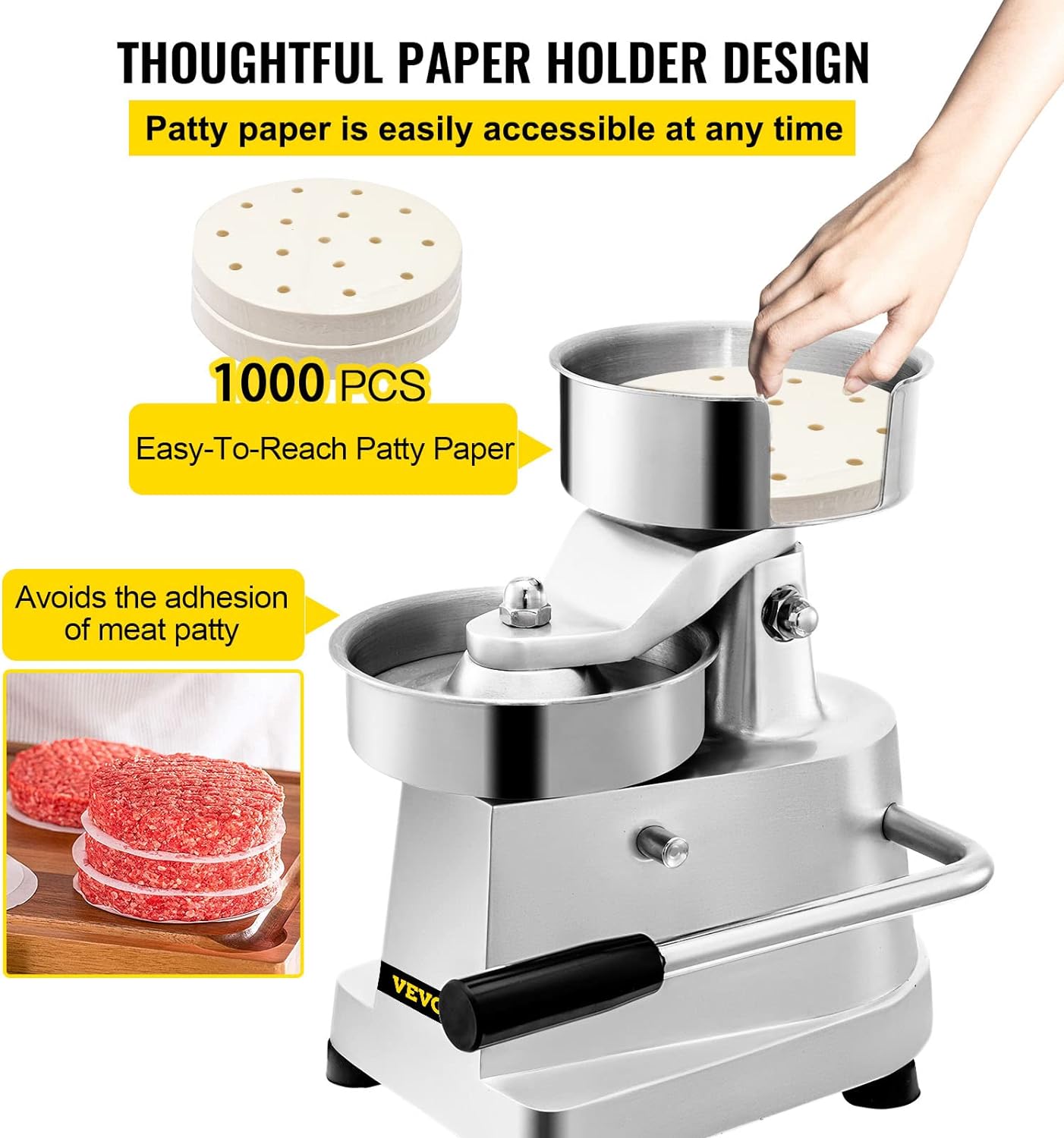 Commercial Hamburger Patty Maker Press – Stainless Steel Burger Press + 1000 Papers – 3620612 - with | Sold by Uncle Wiener's Wholesale