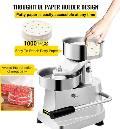 Commercial Hamburger Patty Maker Press – Stainless Steel Burger Press + 1000 Papers – 3620612 - with | Sold by Uncle Wiener's Wholesale