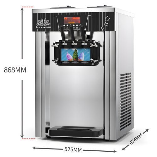 • "Commercial soft serve ice cream machine with dual hoppers"
• "Tabletop ice cream maker for frozen yogurt and sorbet"
• "LED control panel on soft serve machine"
• "Stainless steel soft serve machine for restaurant use"
• "Floor model soft serve machine with swirl mix option"