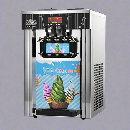 • "Commercial soft serve ice cream machine with dual hoppers"
• "Tabletop ice cream maker for frozen yogurt and sorbet"
• "LED control panel on soft serve machine"
• "Stainless steel soft serve machine for restaurant use"
• "Floor model soft serve machine with swirl mix option"