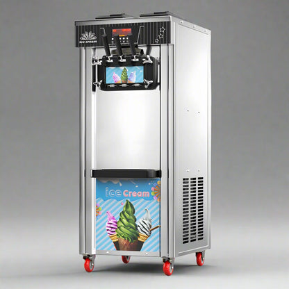 • "Commercial soft serve ice cream machine with dual hoppers"
• "Tabletop ice cream maker for frozen yogurt and sorbet"
• "LED control panel on soft serve machine"
• "Stainless steel soft serve machine for restaurant use"
• "Floor model soft serve machine with swirl mix option"