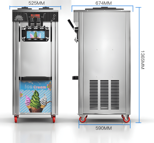 • "Commercial soft serve ice cream machine with dual hoppers"
• "Tabletop ice cream maker for frozen yogurt and sorbet"
• "LED control panel on soft serve machine"
• "Stainless steel soft serve machine for restaurant use"
• "Floor model soft serve machine with swirl mix option"