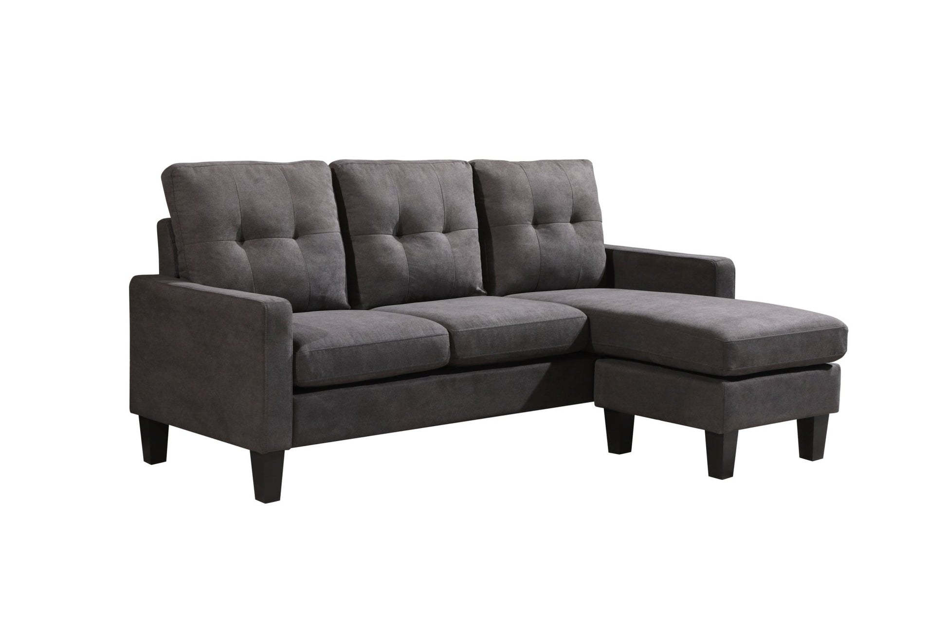 Compact L-Shaped Sectional Sofa with Ottoman – Reversible Chaise, Dark Gray or Black BT2628 - with Dark Gray | Sold by Uncle Wiener's Wholesale