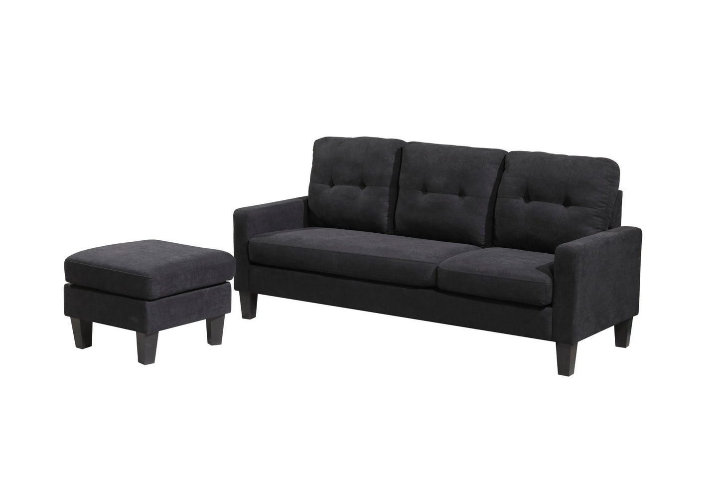 Compact L-Shaped Sectional Sofa with Ottoman – Reversible Chaise, Dark Gray or Black BT2628 - with Black | Sold by Uncle Wiener's Wholesale
