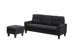 Compact L-Shaped Sectional Sofa with Ottoman – Reversible Chaise, Dark Gray or Black BT2628