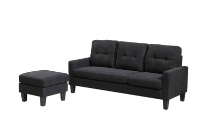 Compact L-Shaped Sectional Sofa with Ottoman – Reversible Chaise, Dark Gray or Black BT2628 - with Black | Sold by Uncle Wiener's Wholesale
