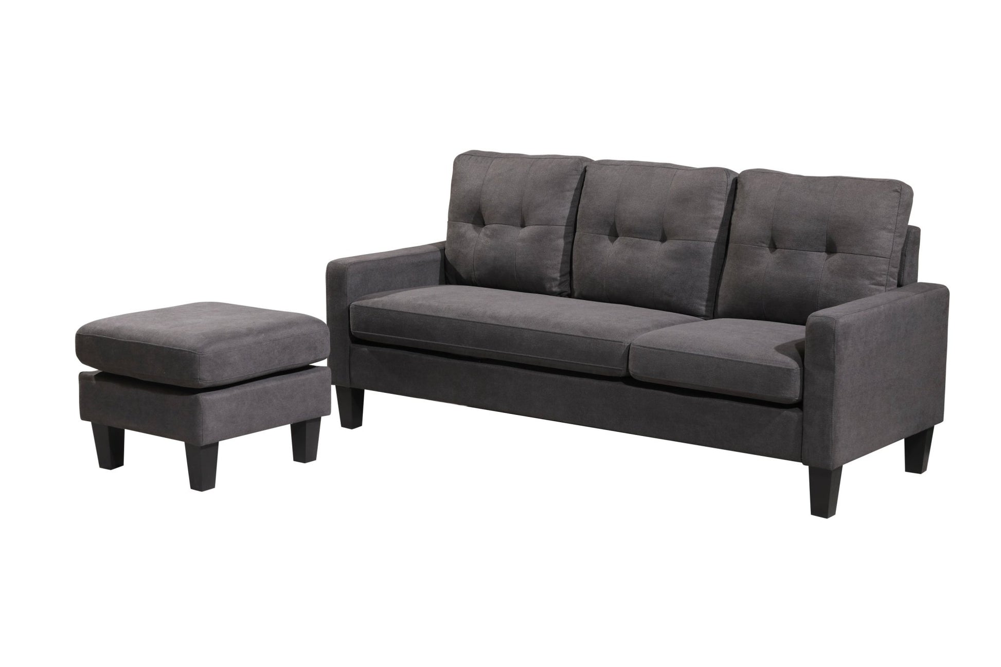 Compact L-Shaped Sectional Sofa with Ottoman – Reversible Chaise, Dark Gray or Black BT2628 - with Dark Gray | Sold by Uncle Wiener's Wholesale