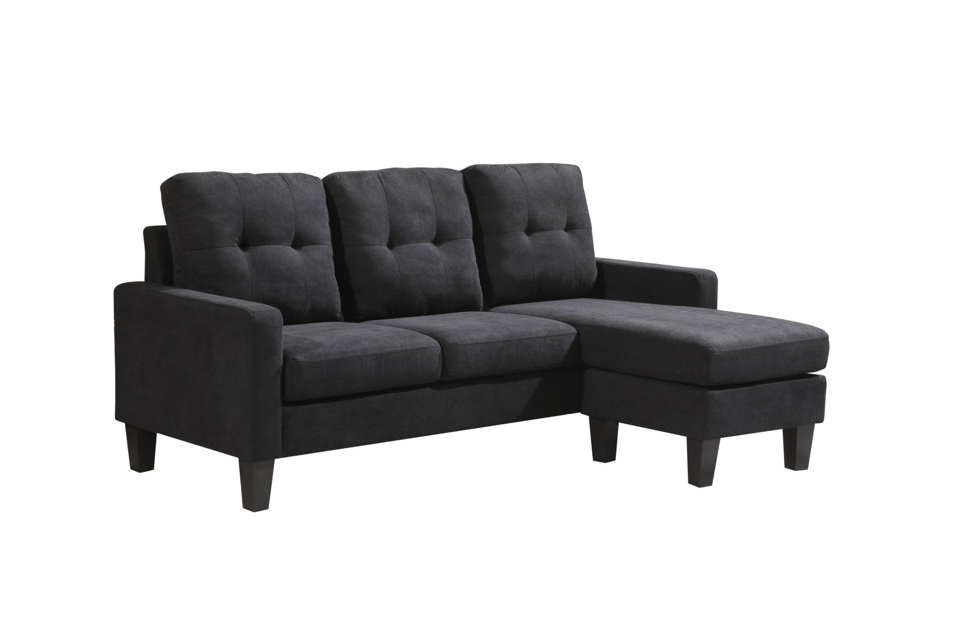 Compact L-Shaped Sectional Sofa with Ottoman – Reversible Chaise, Dark Gray or Black BT2628 - with Black | Sold by Uncle Wiener's Wholesale