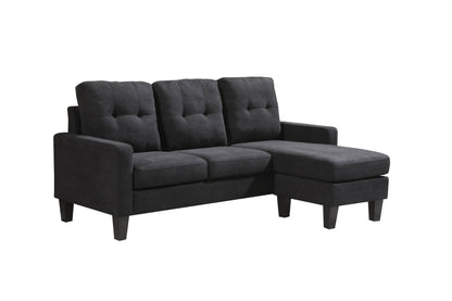 Compact L-Shaped Sectional Sofa with Ottoman – Reversible Chaise, Dark Gray or Black BT2628 - with Black | Sold by Uncle Wiener's Wholesale