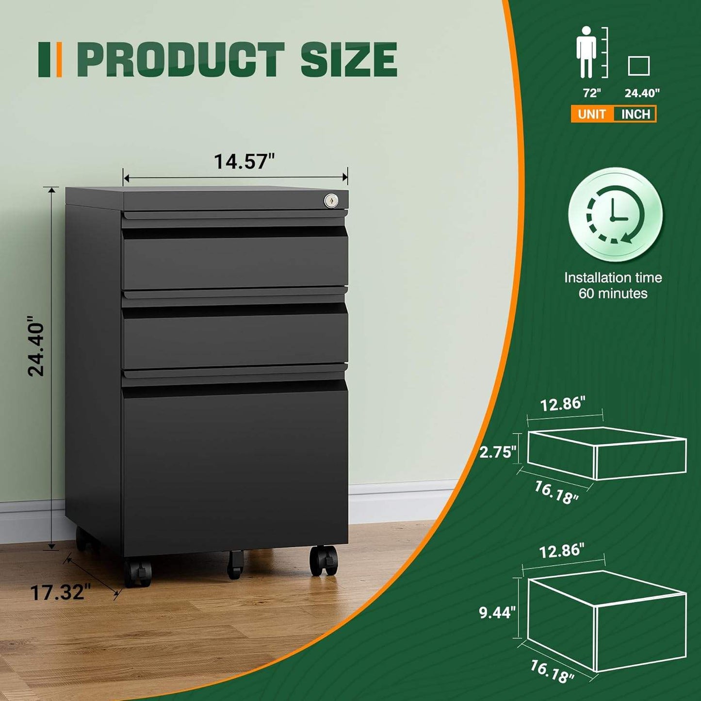 Compact Steel Storage Cabinet 14.7″ × 17.3″ × 24″ Pre - Assembled Utility Cabinet Black YCGS01 - with | Sold by Uncle Wiener's Wholesale