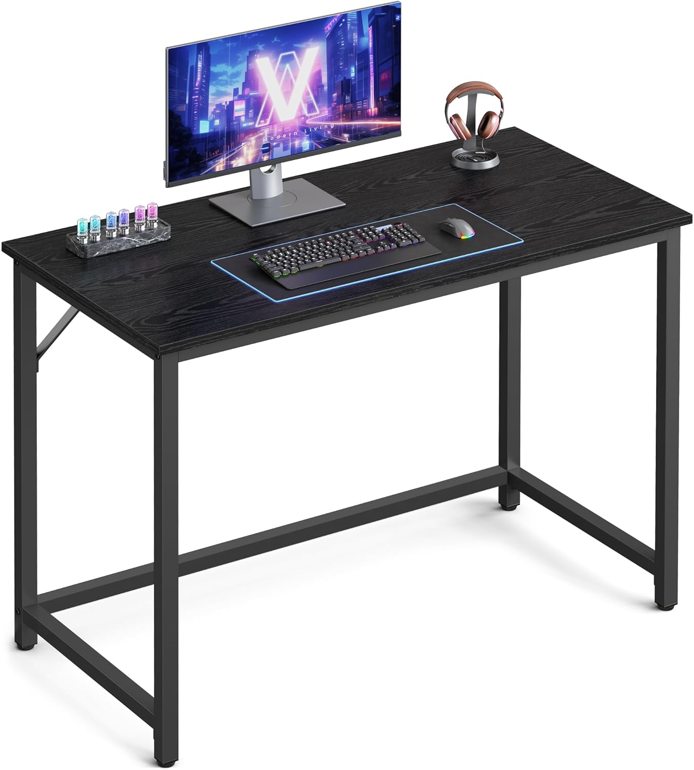 Computer Desk for Home Office, Study Desk with Steel Frame, Writing Desk for Bedroom, Living Room and Workspace 39.4 Inch Ebony Black and Ink Black LWD041B56 - with | Sold by Uncle Wiener's Wholesale
