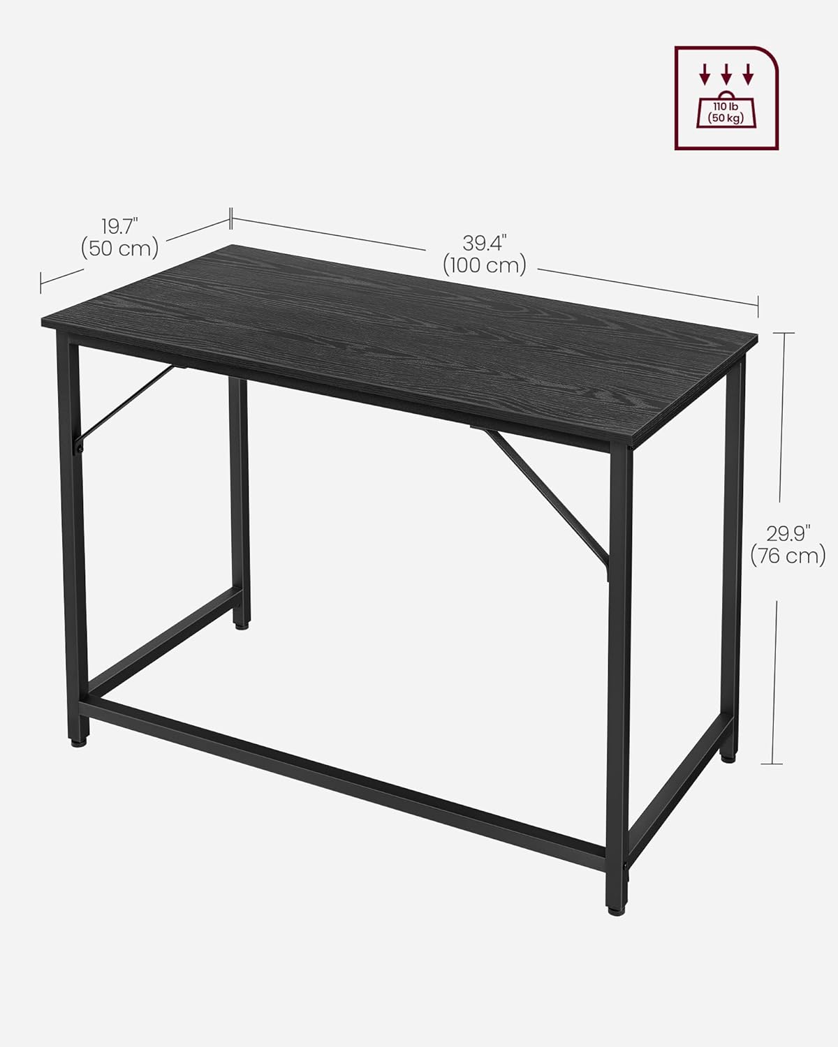 Computer Desk for Home Office, Study Desk with Steel Frame, Writing Desk for Bedroom, Living Room and Workspace 39.4 Inch Ebony Black and Ink Black LWD041B56 - with | Sold by Uncle Wiener's Wholesale