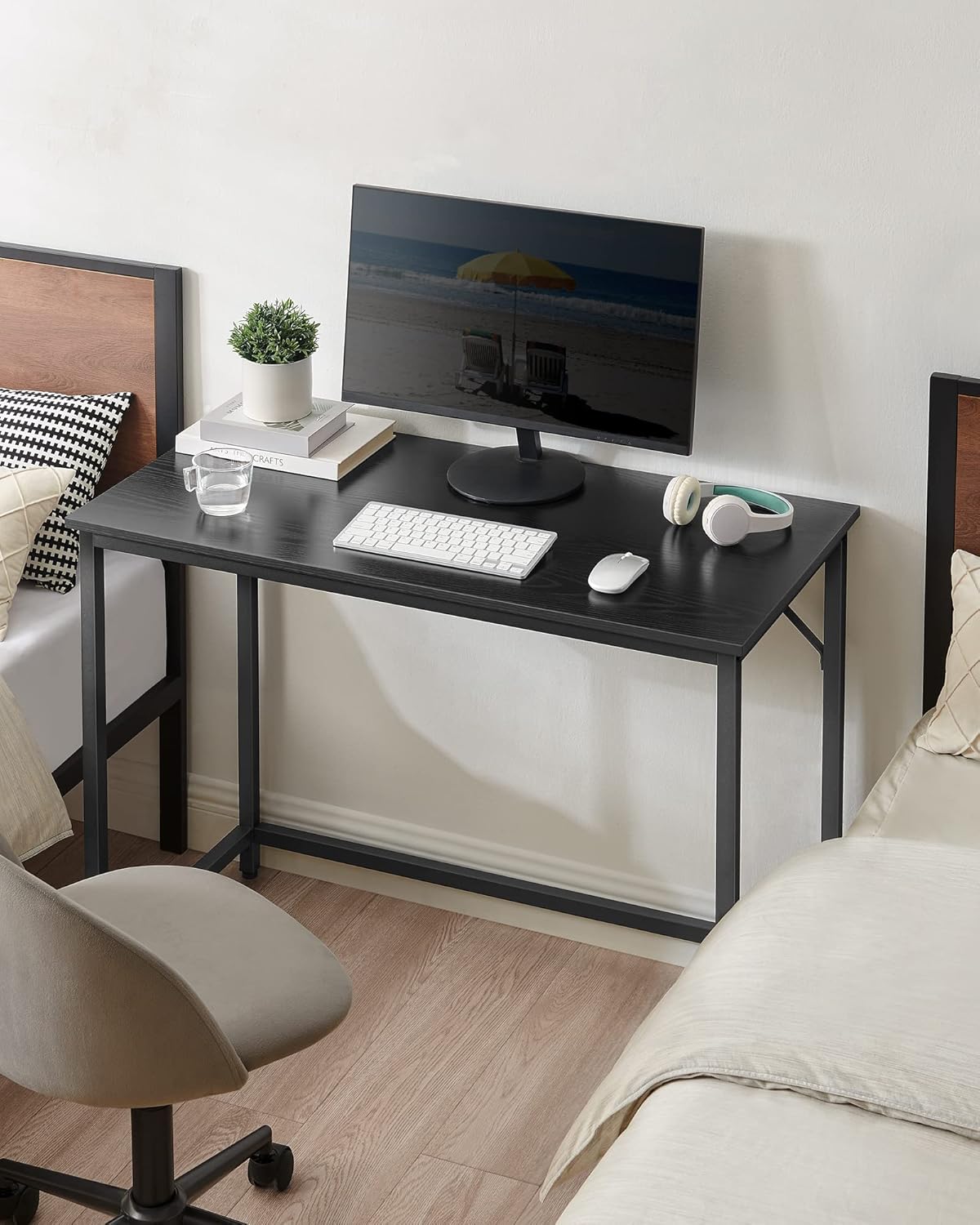 Computer Desk for Home Office, Study Desk with Steel Frame, Writing Desk for Bedroom, Living Room and Workspace 39.4 Inch Ebony Black and Ink Black LWD041B56 - with | Sold by Uncle Wiener's Wholesale