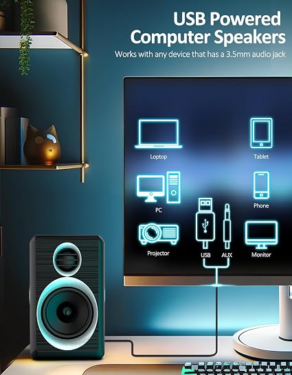 Computer Speakers – 12W USB-Powered Stereo PC Speakers with 3.5mm AUX, Deep Bass & Volume Control for Desktop and Laptop - Electronics with | Sold by Uncle Wiener's Wholesale