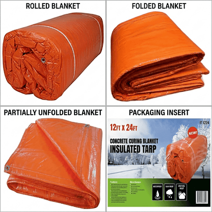 Concrete Curing Blanket Insulated Tarp – Available in 10x20 FT & 12x24 FT Sizes