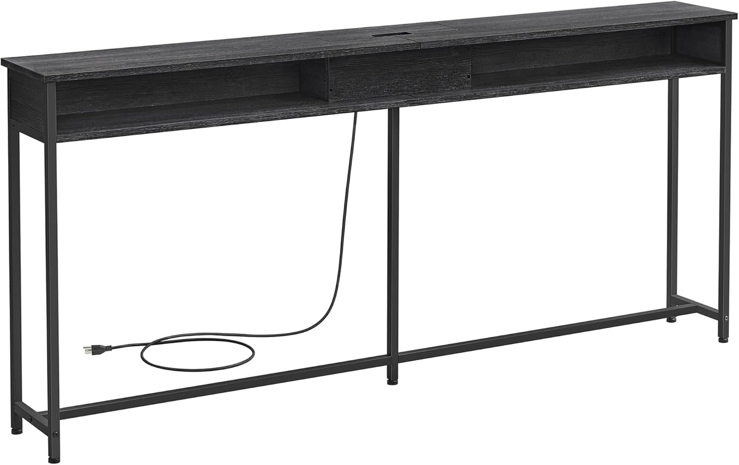 Console Table with Power Outlet, 70 Inch Sofa Table, Narrow Entryway Table with Hidden Charging Station and Storage Shelves for Hallway, Living Room and Behind Couch Black LNT118B22 - with | Sold by Uncle Wiener's Wholesale