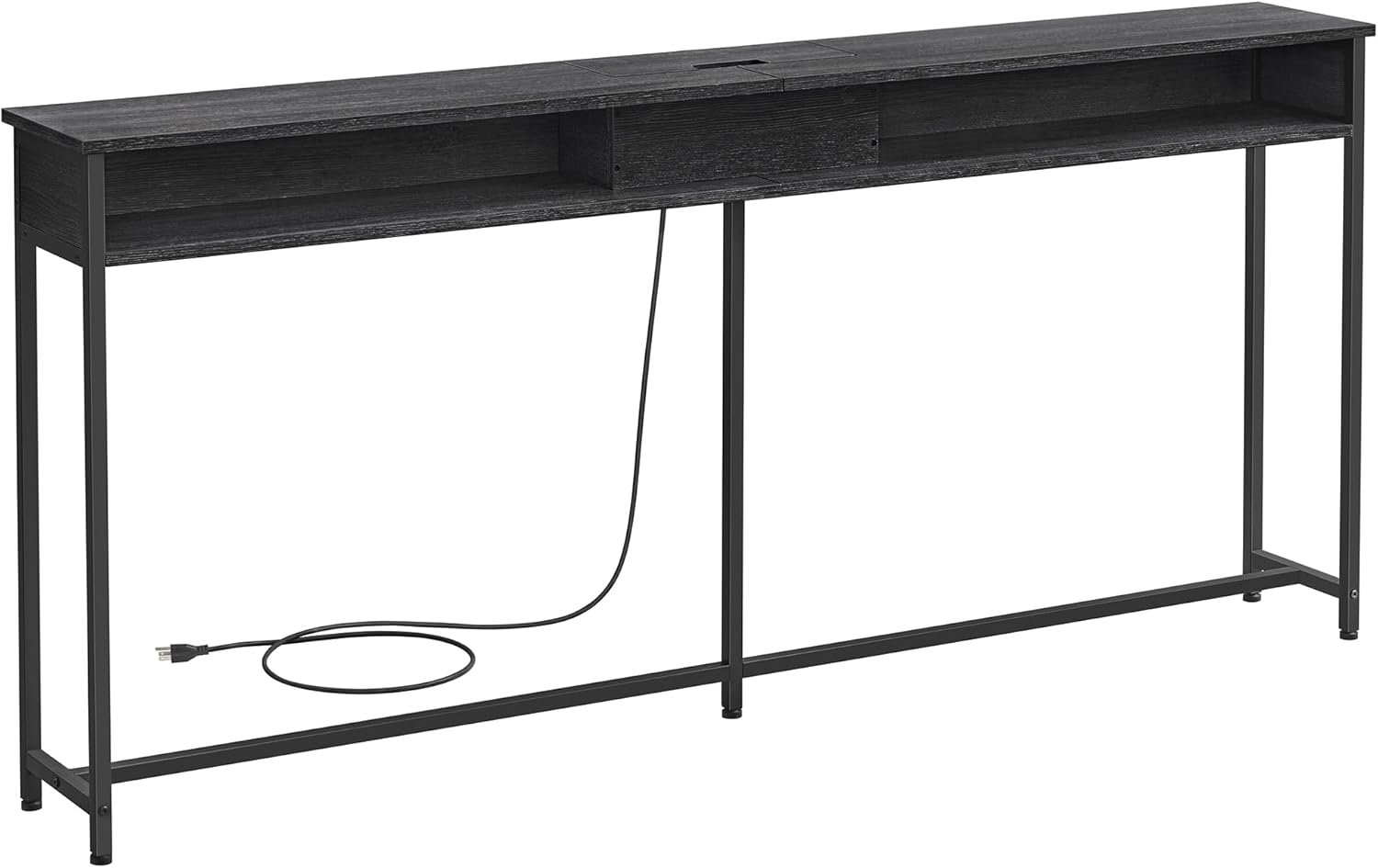 Console Table with Power Outlet, 70 Inch Sofa Table, Narrow Entryway Table with Hidden Charging Station and Storage Shelves for Hallway, Living Room and Behind Couch Black LNT118B22 - with | Sold by Uncle Wiener's Wholesale