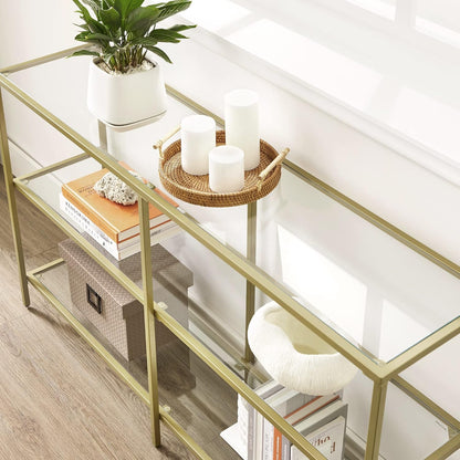 Console Table with Tempered Glass Shelves, 3 Tier Entryway Table, Sofa Table for Hallway, Living Room and Foyer 51.2 Inch Gold LGT024A01 - with | Sold by Uncle Wiener's Wholesale
