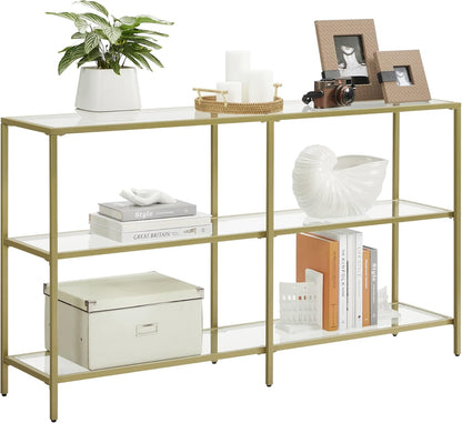 Console Table with Tempered Glass Shelves, 3 Tier Entryway Table, Sofa Table for Hallway, Living Room and Foyer 51.2 Inch Gold LGT024A01 - with | Sold by Uncle Wiener's Wholesale