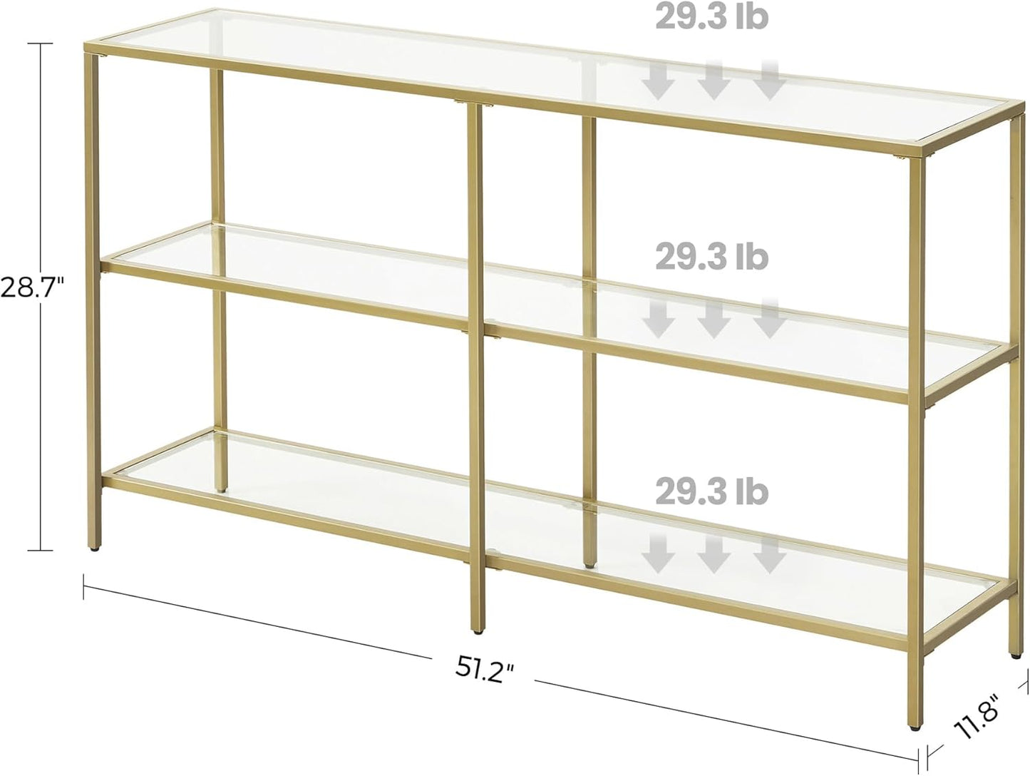 Console Table with Tempered Glass Shelves, 3 Tier Entryway Table, Sofa Table for Hallway, Living Room and Foyer 51.2 Inch Gold LGT024A01 - with | Sold by Uncle Wiener's Wholesale