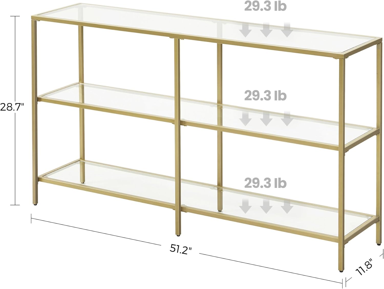 Console Table with Tempered Glass Shelves, 3 Tier Entryway Table, Sofa Table for Hallway, Living Room and Foyer 51.2 Inch Gold LGT024A01 - with | Sold by Uncle Wiener's Wholesale