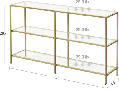 Console Table with Tempered Glass Shelves, 3 Tier Entryway Table, Sofa Table for Hallway, Living Room and Foyer 51.2 Inch Gold LGT024A01 - with | Sold by Uncle Wiener's Wholesale
