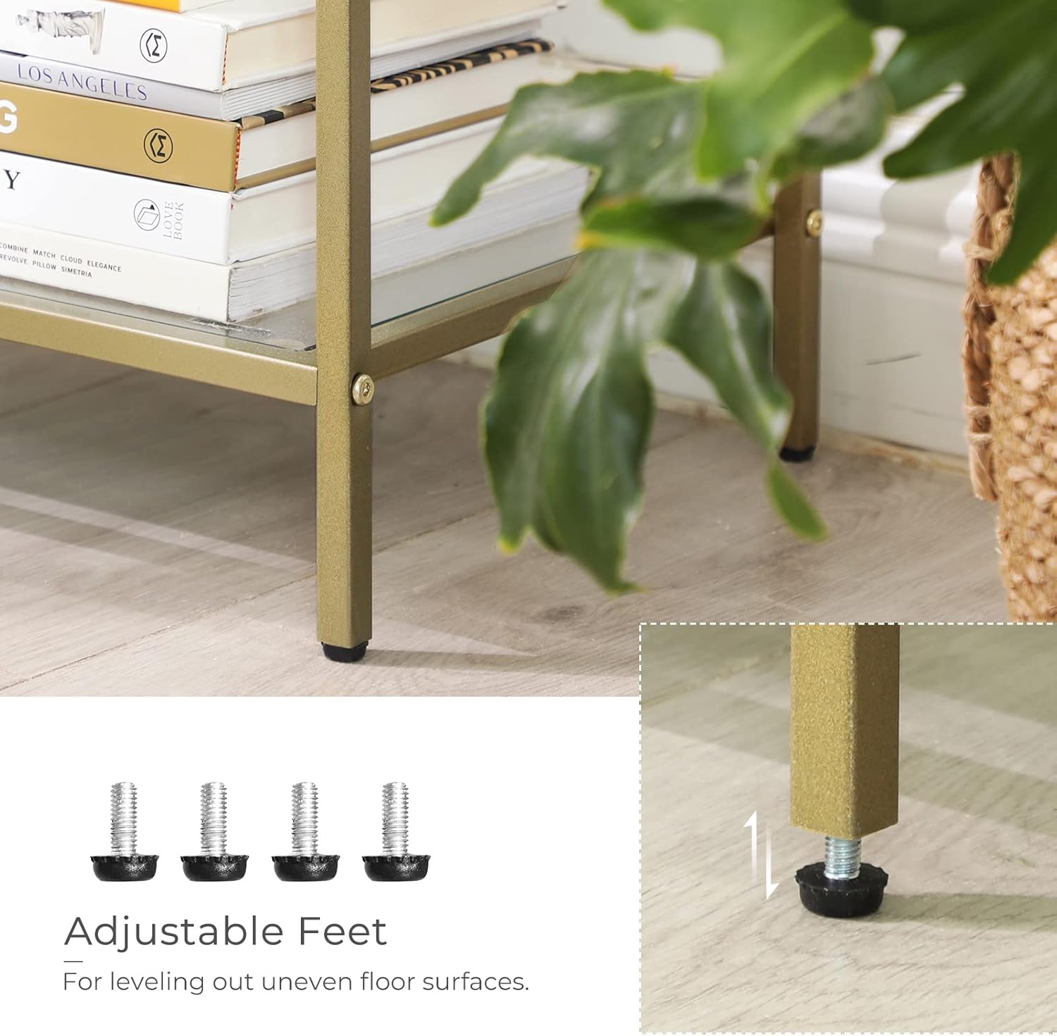 Console Table with Tempered Glass Shelves, 3 Tier Entryway Table, Sofa Table for Hallway, Living Room, Bedroom and Foyer Metallic Gold and Clear Glass LGT27G - with | Sold by Uncle Wiener's Wholesale