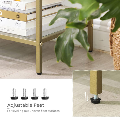Console Table with Tempered Glass Shelves, 3 Tier Entryway Table, Sofa Table for Hallway, Living Room, Bedroom and Foyer Metallic Gold and Clear Glass LGT27G - with | Sold by Uncle Wiener's Wholesale