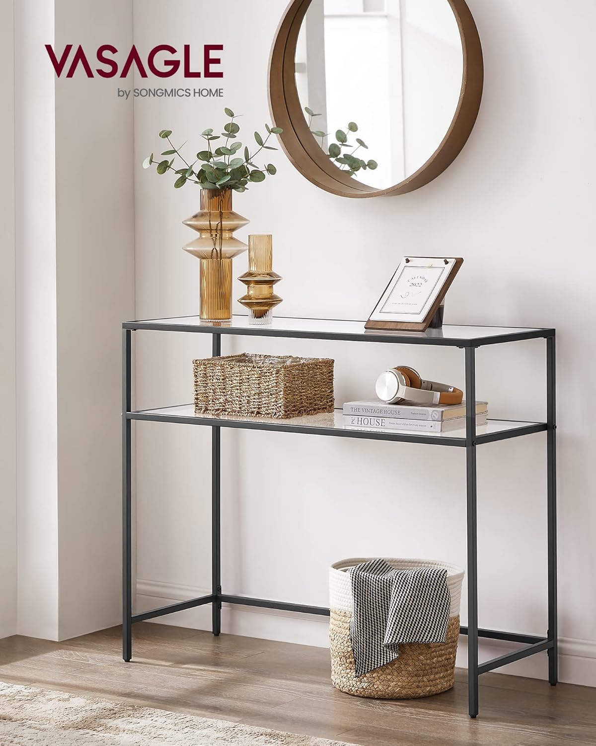Console Table with Tempered Glass Shelves, Entryway Table, Sofa Table for Hallway, Living Room and Foyer 39.4 Inch Gold LGT025B01 - with | Sold by Uncle Wiener's Wholesale