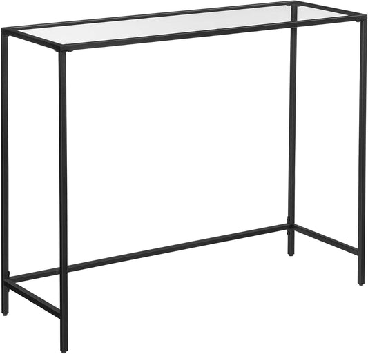 Console Table with Tempered Glass Top, Entryway Table, Sofa Table for Hallway, Living Room and Foyer Ink Black and Clear Glass LGT026B01 - with | Sold by Uncle Wiener's Wholesale