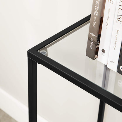 Console Table with Tempered Glass Top, Entryway Table, Sofa Table for Hallway, Living Room and Foyer Ink Black and Clear Glass LGT026B01 - with | Sold by Uncle Wiener's Wholesale