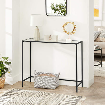 Console Table with Tempered Glass Top, Entryway Table, Sofa Table for Hallway, Living Room and Foyer Ink Black and Clear Glass LGT026B01 - with | Sold by Uncle Wiener's Wholesale