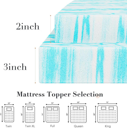 Cooling Gel Memory Foam Mattress Topper – 2" and 3" – Twin, Full, Queen, King – CertiPUR - US - with 2" Gel - Twin 38" × 75" | Sold by Uncle Wiener's Wholesale