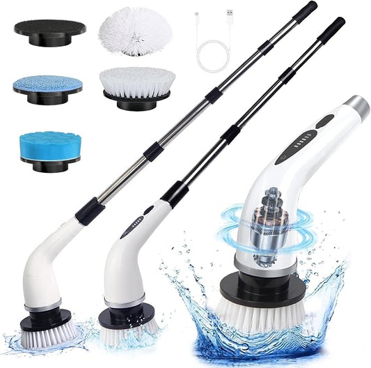 Cordless Electric Spin Scrubber – IPX7 Waterproof Bathroom Cleaning Brush with 4 Replaceable Heads, 2 Speeds & Adjustable Extension Handle - Home products with | Sold by Uncle Wiener's Wholesale