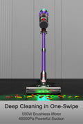 Cordless Vacuum Cleaner, 550W/48kPa Stick Vacuum with Intelligent Display, Vacuum Cleaner with Anti - Tangle Brush and 60 Mins Runtime, Perfect for Pet Hair, Carpet, and Hard Floors (Purple) - with Purple | Sold by Uncle Wiener's Wholesale